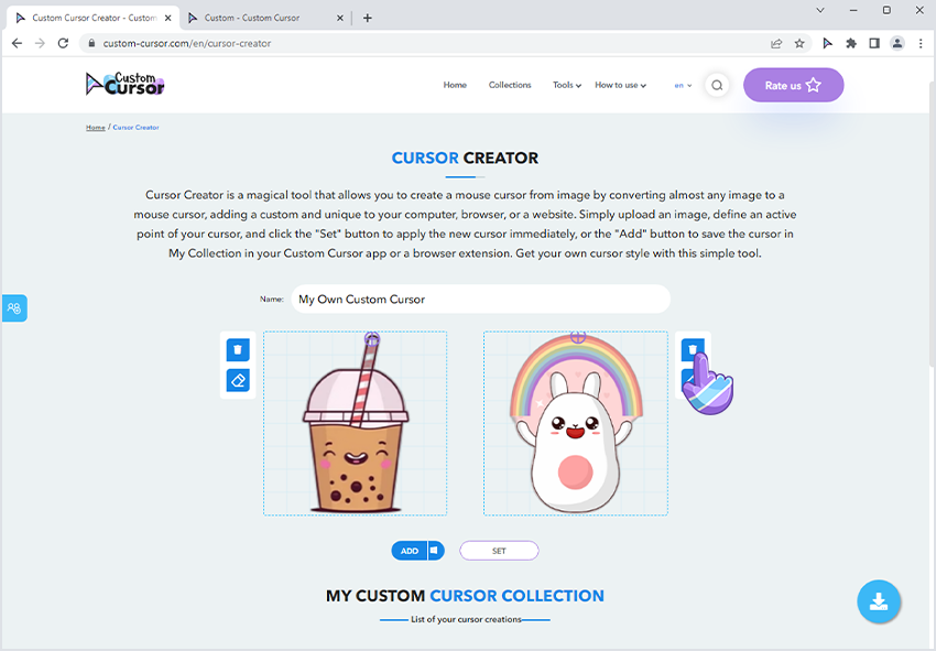 Delete an Image set for Custom Cursor.