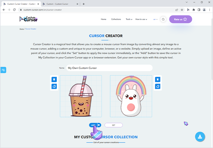 Adding a created Custom Cursor pack.