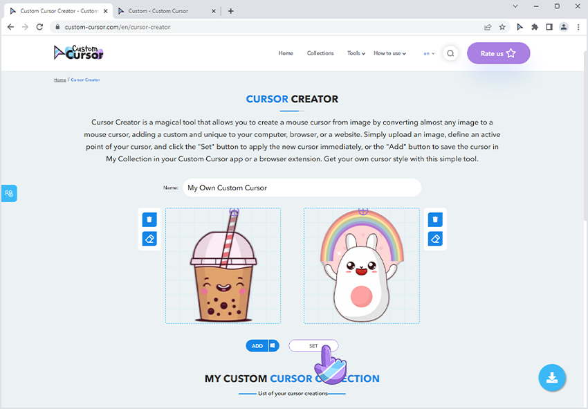 Setting a created Custom Cursor pack.