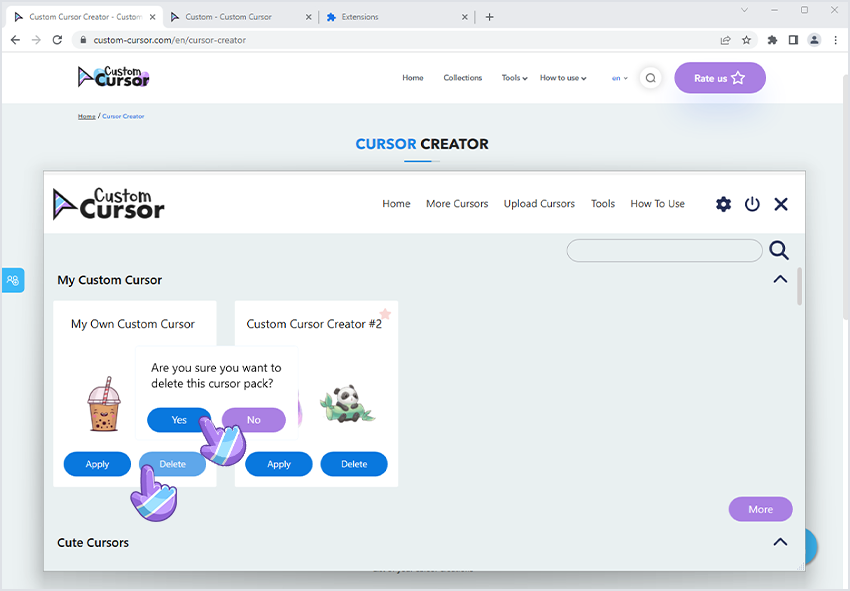 Deleting the cursor pack from My Custom Cursor.