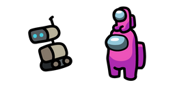 Among Us Pink Character in Crewmate Hat and Robot Cursor