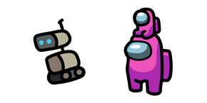Among Us Pink Character in Crewmate Hat and Robot Cursor