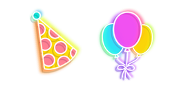 Colorful Party Hat and Balloons Neon Cursor