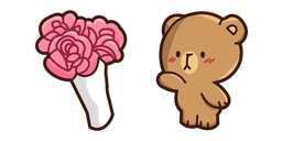 Cute Mocha Bear and Flowers Cursor
