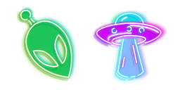 Green Alien and Purple UFO Neon Cursor