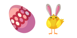 Easter Chick Wearing Bunny Ears and Pink Egg