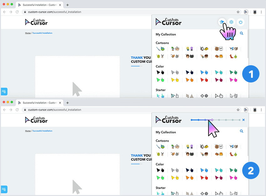 Изменение размера Custom Cursor
