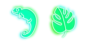 Green Chameleon and Monstera Neon Cursor