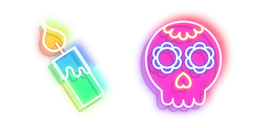 Neon Day of The Dead Skull and Candle Cursor