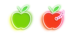 Neon Green and Red Apple with Worm Cursor