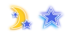 Neon Yellow Moon and Blue Star Cursor