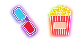 Colorful 3d Glasses and Popcorn Bucket Neon Cursor