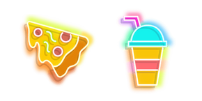 Yellow Pizza and Colourful Drink Neon Cursor