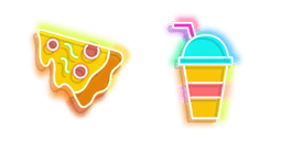 Yellow Pizza and Colourful Drink Neon Cursor