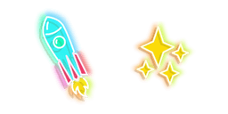 Blue Rocket and Yellow Stars Neon Cursor