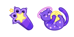 Cute Space Cat Playing with Moon and Stars Cursor